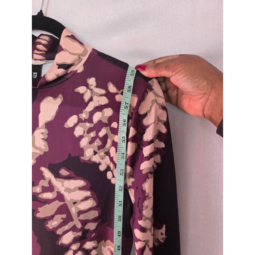 Women's Long Sleeve Dress Purple/Tan Floral Print Size S - Picture 6 of 6
